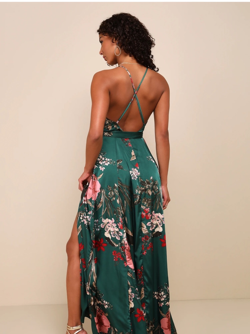 Still the One Emerald Green Floral Print Satin Maxi Dress - Picture 2 of 7